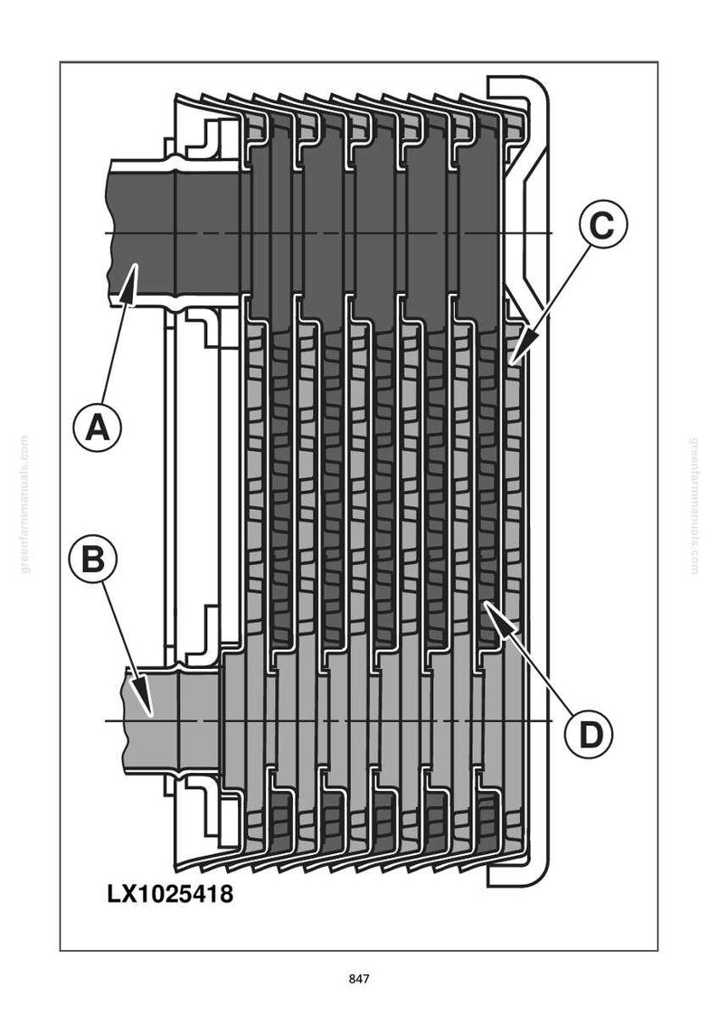 Pu&ograve; includere: Diagramma tecnico di un componente meccanico con sezioni A, B, C e D etichettate. Il componente presenta una serie di piastre parallele ondulate. Il testo "LX1025418" &egrave; visibile in basso.