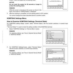 May include: A technical manual page with instructions on machine monitor settings. The page includes diagrams of a screen interface with various options and text instructions. The document is titled "30 Testing and Adjusting."