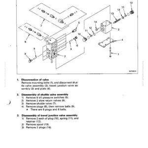 May include: Diagram of a PPC shuttle valve assembly, illustrating disassembly steps. Includes labeled components like bolts, valves, plugs, and springs. Text details the removal of parts for maintenance. Technical illustration.