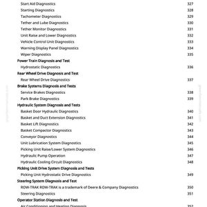May include: A page from a manual with a list of diagnostics and tests for various systems. The text includes terms like "Power Train Diagnosis," "Brake Systems," and "Hydraulic System." The page number is 9.
