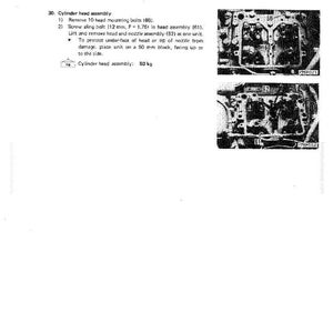 May include: Technical diagram showing cylinder head assembly instructions. Includes text detailing the removal of bolts and the lifting of the head and nozzle assembly. The diagram also shows the weight of the cylinder head assembly, which is 80 kg.