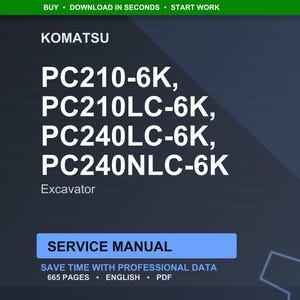 Pode incluir: Um manual de servi&ccedil;o digital para escavadoras Komatsu, incluindo os modelos PC210-6K, PC210LC-6K, PC240LC-6K e PC240NLC-6K. O manual &eacute; rotulado como "Manual de Servi&ccedil;o" e cont&eacute;m 665 p&aacute;ginas de dados profissionais em ingl&ecirc;s, em formato PDF.