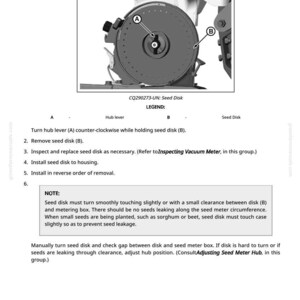 May include: Diagram showing how to remove and install a seed disk. The image provides a detailed view of the seed disk assembly, with labels indicating key components and steps. Text instructions are included.