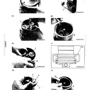 May include: A series of black and white diagrams illustrating mechanical components and assembly steps. The images show gears, circular parts, and a vice, with labels and part numbers for reference. The diagrams are from a manual.