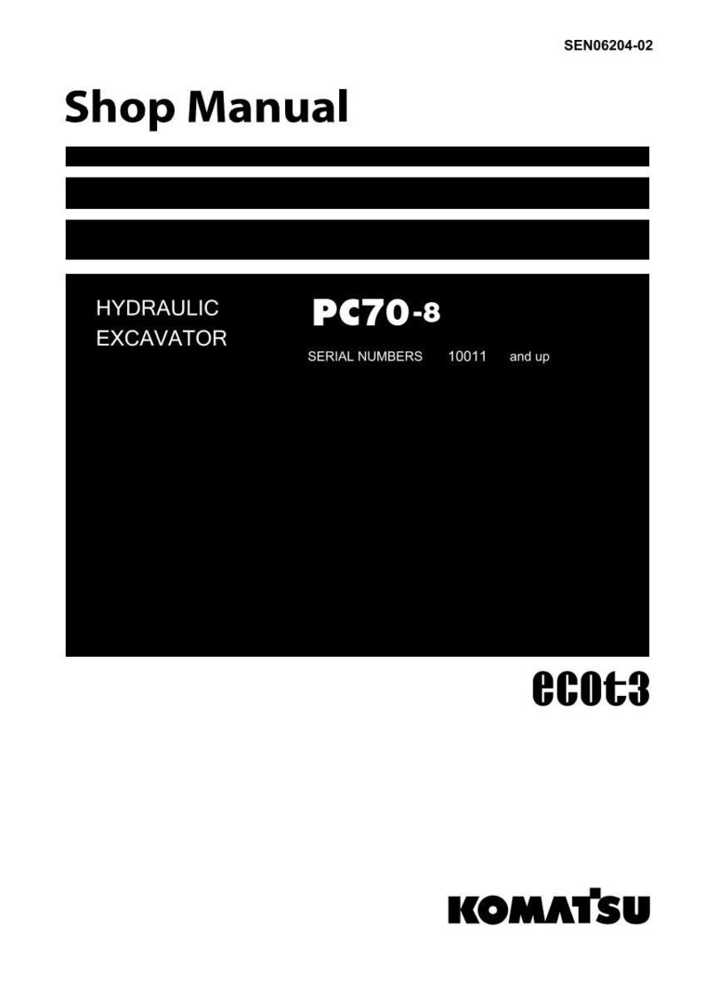 May include: A black and white shop manual cover. The title "Shop Manual" is at the top. The text "HYDRAULIC EXCAVATOR" and "PC70-8" are displayed. The Komatsu logo is at the bottom.
