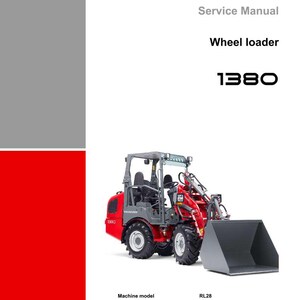 May include: A red and gray Weidemann wheel loader, model 1380, is featured on a white background. The service manual cover includes the Weidemann logo and the text "Service Manual" and "Wheel loader".