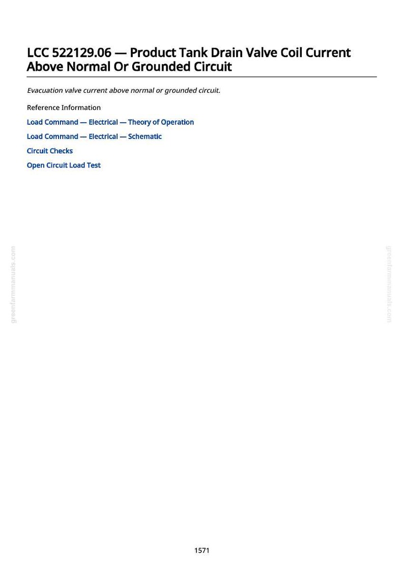 Puede incluir: Documento blanco con texto negro que detalla informaci&oacute;n del producto. El t&iacute;tulo dice "LCC 522129.06 - Corriente de la bobina de la v&aacute;lvula de drenaje del tanque del producto por encima del circuito normal o conectado a tierra".
