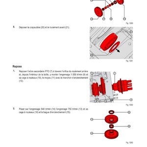 May include: Diagram of mechanical components with labels and instructions in French. The image shows various gears, bearings, and other parts, with detailed assembly steps. Text includes "M&Eacute;THODE D'INTERVENTION" and figure numbers.