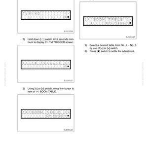 K&ouml;nnte beinhalten: Eine Manuellseite mit Test- und Einstellanweisungen. Diagramme zeigen Text wie "TUNING", "TM TRIGGER" und "BOOM TABLE". Die Seite ist mit "WA500-6" und "19" gekennzeichnet.