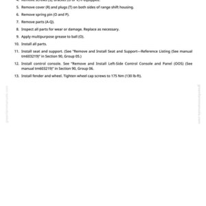 May include: A white page with vehicle maintenance instructions. The text details steps such as removing panels, screws, and installing parts. Measurements are provided in Nm and lb-ft.
