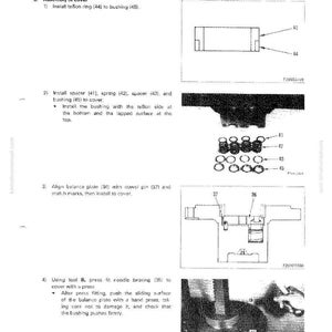 Pode incluir: Diagrama de instru&ccedil;&otilde;es de montagem da m&aacute;quina com etiquetas e n&uacute;meros de pe&ccedil;as. Inclui ilustra&ccedil;&otilde;es de componentes como an&eacute;is de teflon, espa&ccedil;adores, molas e placas de equil&iacute;brio. O texto diz: "PARA M&Aacute;QUINA EQUIPADA COM DOIS MOTORES DE DESLOCAMENTO."