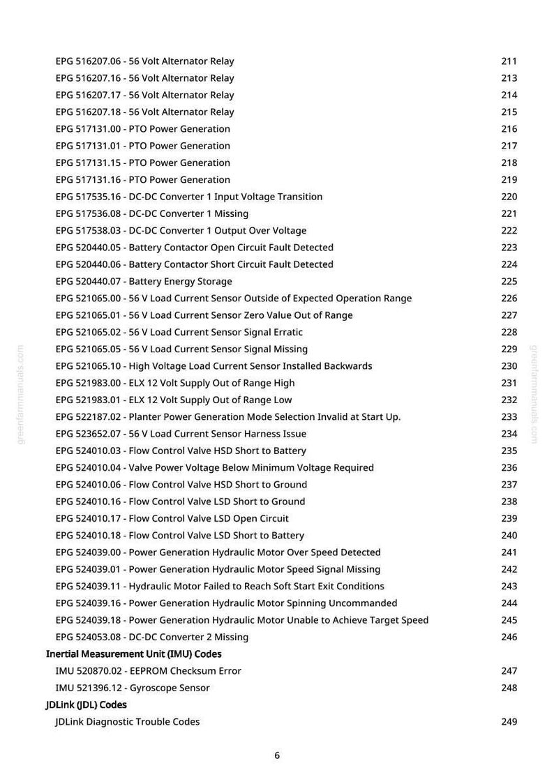 May include: A page from a manual with a list of diagnostic trouble codes, including alternator relay, PTO power generation, and DC-DC converter issues. The text is in black font on a white background.