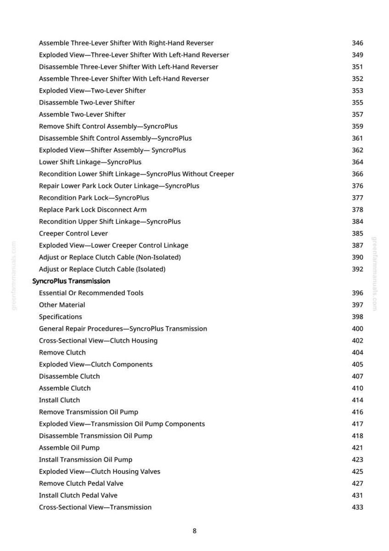 May include: A page from a manual with a list of automotive repair procedures, including clutch, shifter, and transmission components. The text is black on a white background, with page numbers on the right.