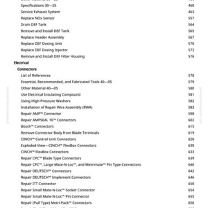 May include: A white page from a manual with a list of automotive repair topics, including "Exhaust System" and "Connectors." The page also includes a website address and page numbers.