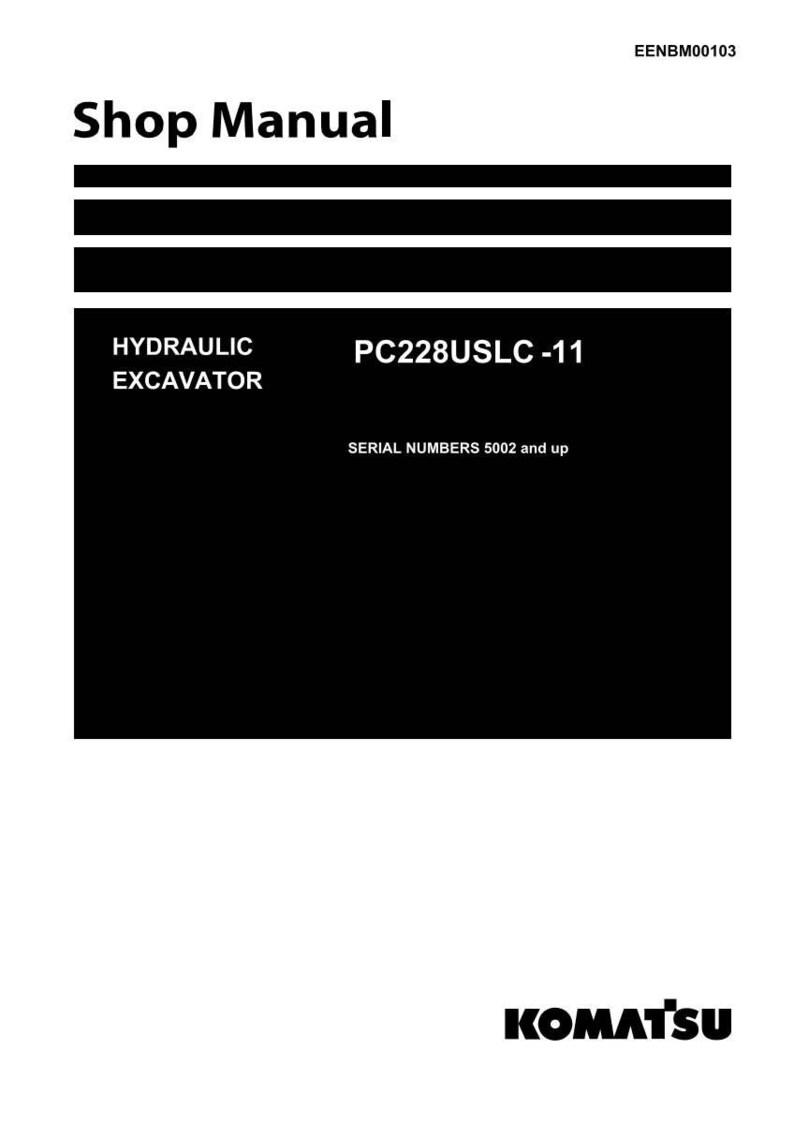 Puede incluir: Un manual blanco con texto negro. El t&iacute;tulo "Shop Manual" est&aacute; en la parte superior. Debajo, una caja negra contiene el texto "HYDRAULIC EXCAVATOR" y "PC228USLC -11". La parte inferior del manual tiene el logotipo de Komatsu.