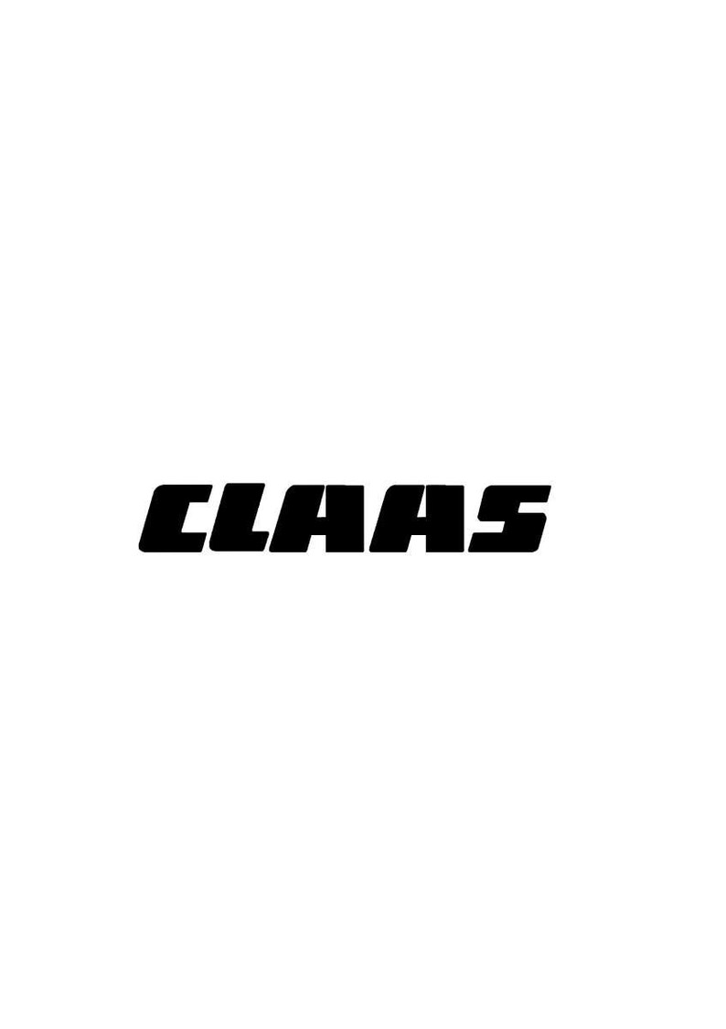 May include: Black "CLAAS" logo in a bold, sans-serif font. The letters are thick and slightly angled, creating a dynamic appearance. The logo is centered on a white background.