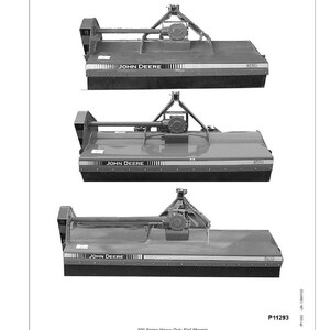 Pode incluir: Uma vista de identifica&ccedil;&atilde;o de tr&ecirc;s ceifadeiras de martelo John Deere s&eacute;rie 300. As ceifadeiras s&atilde;o cinzentas e pretas, com o log&oacute;tipo John Deere vis&iacute;vel. O texto "Identification View" e "Mowers" est&atilde;o no topo.