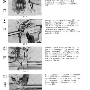 May include: Technical diagram with step-by-step instructions for assembling a mechanical component. The image shows various parts, including O-rings, bushings, and retaining rings, with detailed illustrations and text labels.