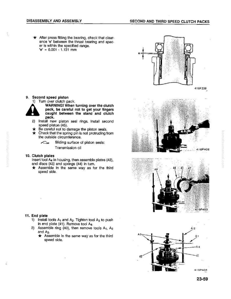 May include: A technical diagram from a manual detailing the disassembly and assembly of second and third-speed clutch packs. The image includes diagrams, measurements, and instructions for mechanical components. Text includes warnings and part numbers.