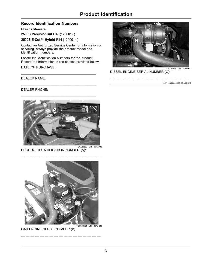Puede incluir: Hoja de identificaci&oacute;n de producto en blanco y negro para Greens Mowers. Incluye diagramas de componentes del motor y espacios para registrar la fecha de compra, el nombre del distribuidor y el n&uacute;mero de tel&eacute;fono. Medidas en m&eacute;trico.