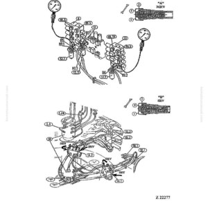 May include: Technical diagram of Komatsu mining equipment, showing hydraulic components such as valves, gauges, and piping. The diagram includes part numbers and annotations for reference. Measurements are in metric.