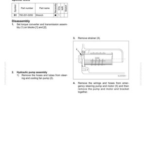 Puede incluir: Diagrama t&eacute;cnico de un manual que detalla el desmontaje y montaje de una transmisi&oacute;n. Incluye una llave, n&uacute;meros de pieza y diagramas del montaje de la bomba hidr&aacute;ulica y la extracci&oacute;n del filtro. El documento est&aacute; etiquetado SEN06455-10.
