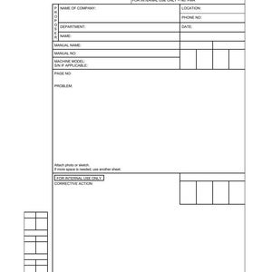 Puede incluir: Un formulario blanco titulado "PROPUESTA DE REVISI&Oacute;N MANUAL" con campos para informaci&oacute;n de la empresa, detalles del manual y descripci&oacute;n del problema. Incluye el logotipo y la informaci&oacute;n de contacto de Komatsu America International Company.