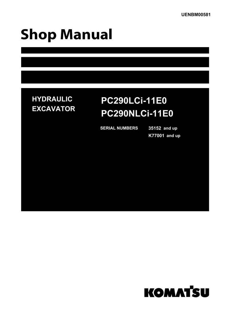 May include: A black and white Shop Manual with the text "Shop Manual" at the top. The manual includes information about a hydraulic excavator, with model numbers PC290LCi-11E0 and PC290NLCi-11E0. The Komatsu logo is at the bottom.
