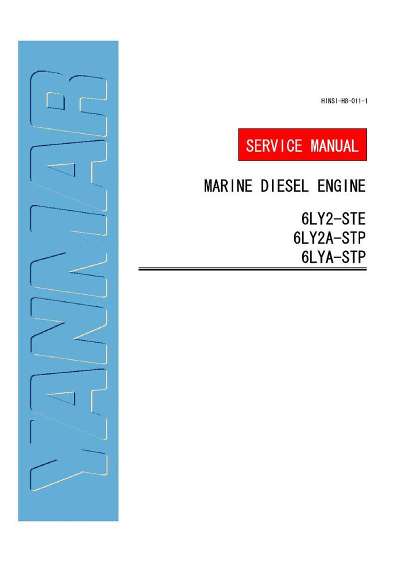 May include: A service manual for a marine diesel engine. The cover features the word "YANMAR" in large, light blue letters on a darker blue background. The text "SERVICE MANUAL" is in a red rectangle. Engine models 6LY2-STE, 6LY2A-STP, and 6LYA-STP are listed.