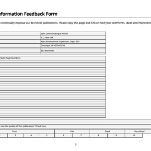 May include: A white document titled "Technical Information Feedback Form" with a table for comments and a rating scale. The form includes sections for contact information and a fax number. The document is for providing feedback on technical publications.