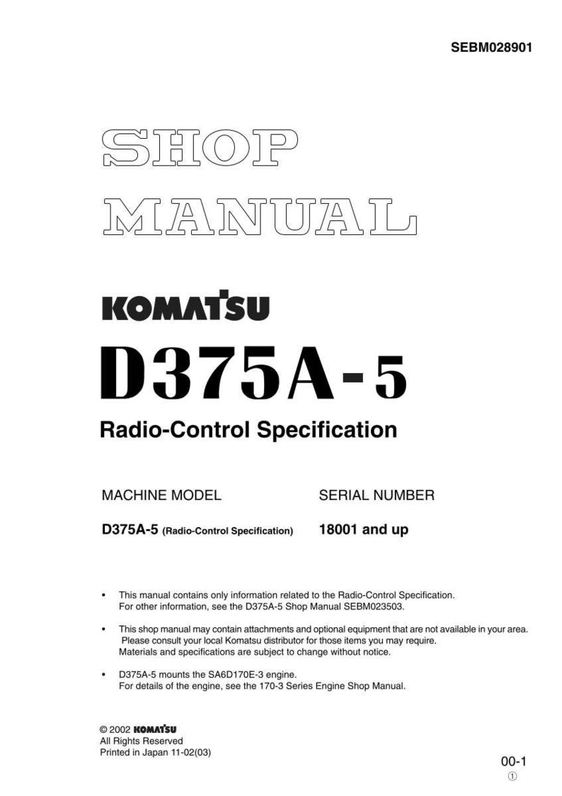May include: A white shop manual with the title "SHOP MANUAL" in large, bold, outlined font. The manual is for a Komatsu D375A-5 Radio-Control Specification, with the serial number 18001 and up. The manual is printed in Japan.