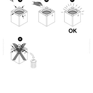 May include: Diagram from Komatsu showing a series of steps for a mechanical component. The steps include visual inspection, cleaning, and a final OK check. The text "OK" is displayed in the diagram.