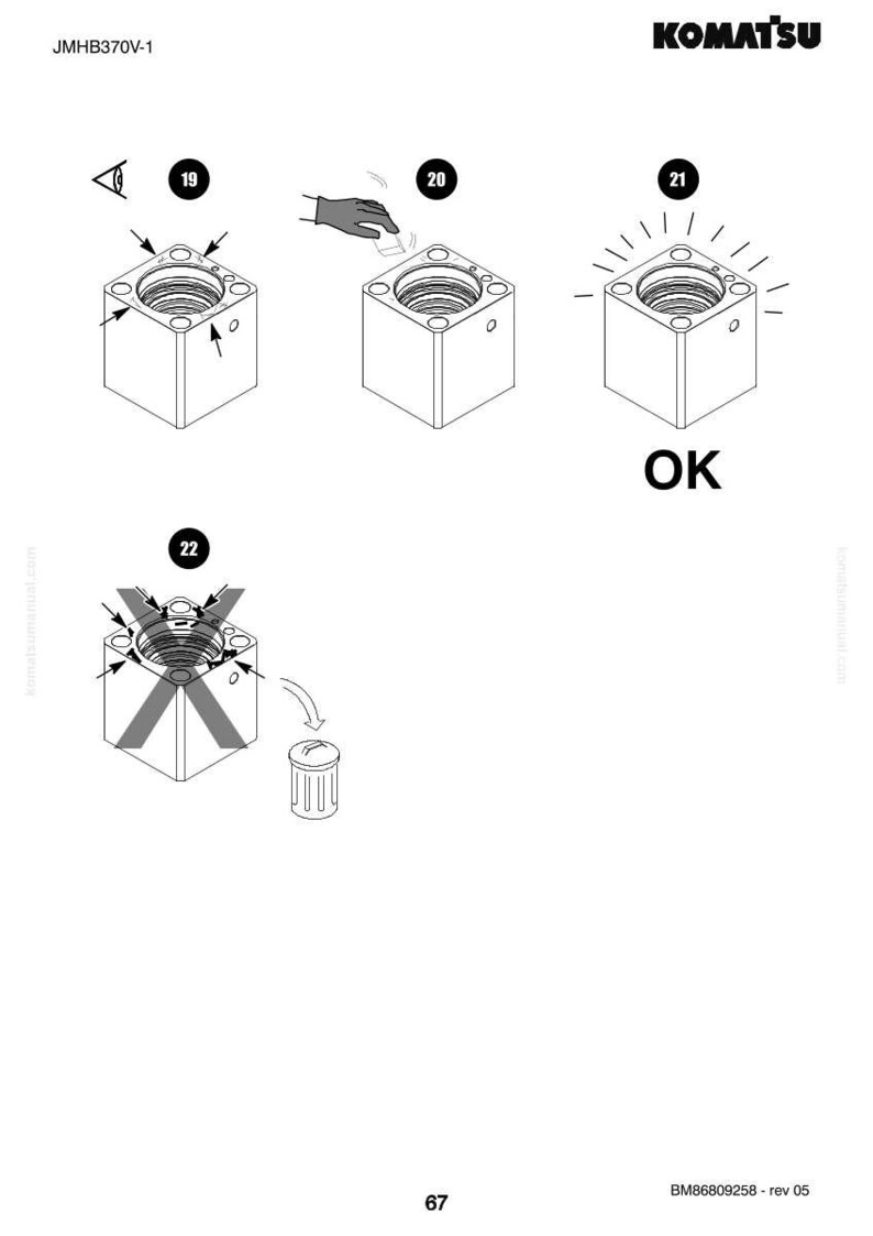 May include: Diagram from Komatsu showing a series of steps for a mechanical component. The steps include visual inspection, cleaning, and a final OK check. The text "OK" is displayed in the diagram.