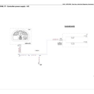 May include: A black and white diagram of a controller power supply, labelled EFD00169_17, with a dashboard schematic. The image includes text indicating fuse box and electrical diagrams. The diagram is for a MF 8700.