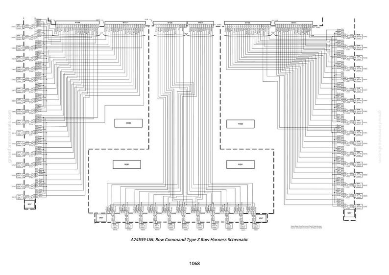 May include: A detailed schematic diagram in black and white, labeled "A74539-UN: Row Command Type Z Row Harness Schematic." The diagram features numerous lines and boxes, illustrating a complex electrical system. The number "1068" is also present.