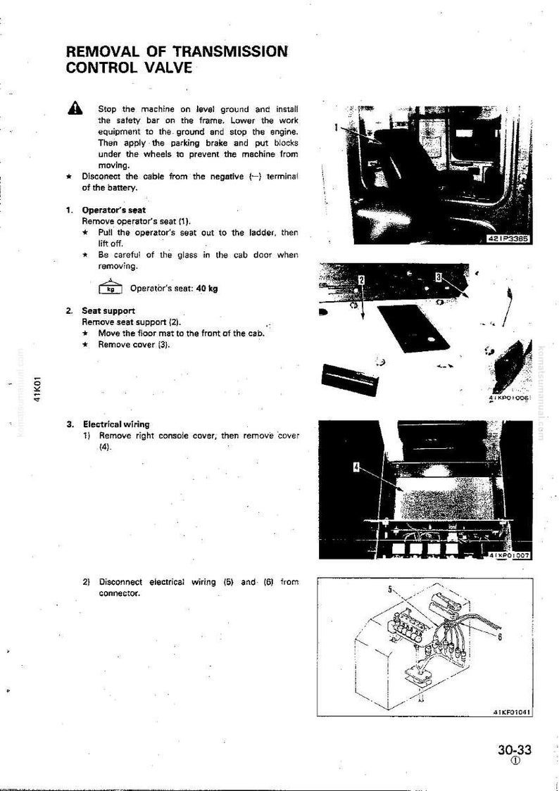 May include: Diagram from a manual detailing the removal of a transmission control valve. The image includes numbered steps, diagrams of components, and safety instructions. The text includes measurements in kilograms.