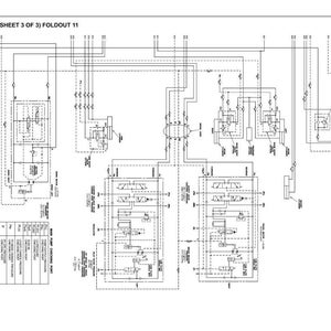Peut inclure: Un sch&eacute;ma hydraulique d&eacute;taill&eacute;, feuille 3 sur 3, intitul&eacute; "HYDRAULIC DIAGRAM (SHEET 3 OF 3) FOLDOUT 11". Le sch&eacute;ma est un dessin technique en noir et blanc avec des lignes, des formes et du texte, probablement &agrave; des fins d'ing&eacute;nierie ou m&eacute;caniques.