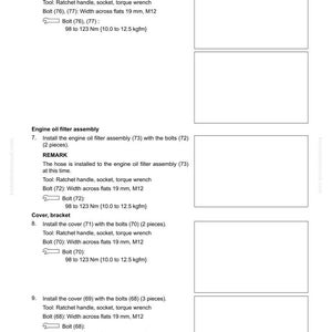 May include: A page from a manual detailing the disassembly and assembly of a fuel tank. The text includes instructions for installing brackets, covers, and bolts, with torque specifications in Newton meters.
