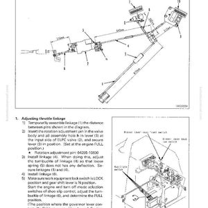 May include: Diagram of adjusting fuel control with measurements in millimeters. Includes illustrations of throttle linkage, rotation adjustment pin, and other components. Text includes instructions for assembly and adjustment.