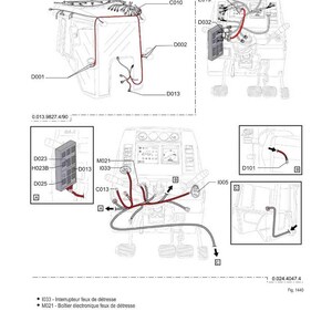 May include: Diagram of electrical schematics with various components labeled. Includes illustrations of wiring harnesses, control panels, and electrical boxes. Text includes component identifiers and French terms.