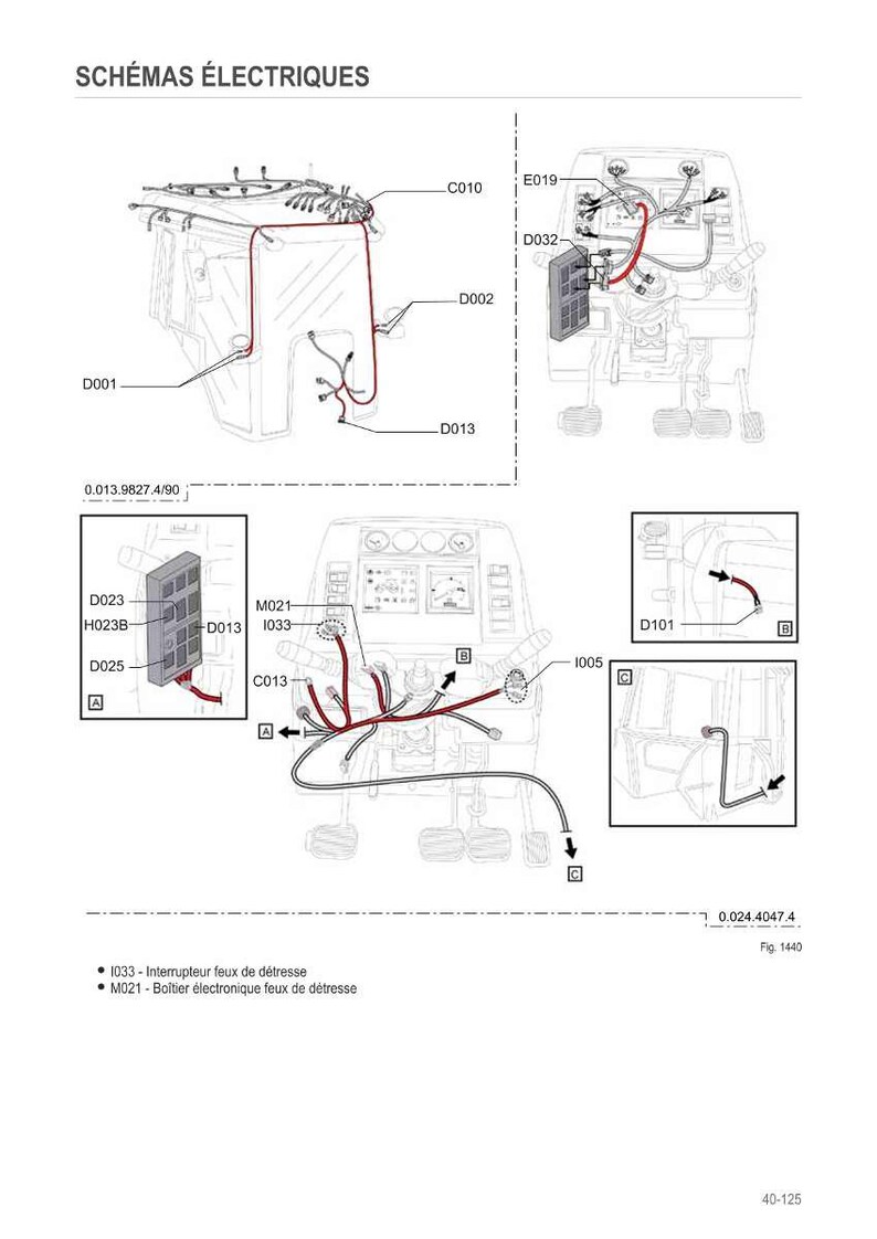 May include: Diagram of electrical schematics with various components labeled. Includes illustrations of wiring harnesses, control panels, and electrical boxes. Text includes component identifiers and French terms.