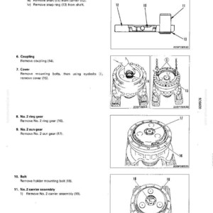 K&ouml;nnte beinhalten: Technische Zeichnung mit mechanischen Komponenten, Beschriftungen und Teilenummern. Enth&auml;lt Abbildungen von Halter, Welle, Sprengring, Kupplung, Abdeckung, Ringrad, Sonnenrad, Schraube und Tr&auml;gerbaugruppe. Textanweisungen sind ebenfalls enthalten.