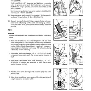 May include: Technical diagram detailing final drive reassembly, with numbered steps and illustrations. Includes torque settings, measurements in millimetres, and part numbers for accurate assembly of mechanical components.