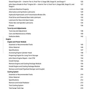 K&ouml;nnte beinhalten: Eine Seite aus einem Handbuch mit Inhaltsverzeichnis. Der Text umfasst Themen wie "Dieselmotor-Einlauf&ouml;l", "Tuning und Einstellungen" und "K&uuml;hlsystem". Die Seitenzahlen sind sichtbar.