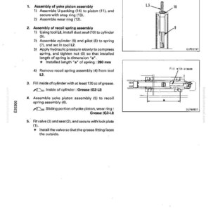 May include: Diagram of recoil spring assembly with labeled parts and instructions. Includes illustrations of the assembly process, with measurements in millimeters. Text includes steps for assembly, including the use of grease and tools.