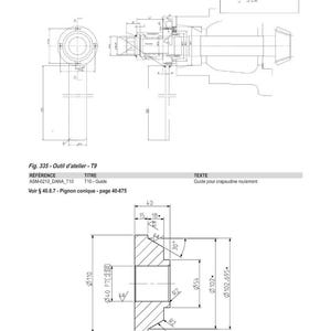 May include: Technical drawing of mechanical components, including a gear with dimensions in millimeters. The diagram includes detailed views, labels, and measurements, with text in French. The drawing is labeled "M&eacute;thode d'Intervention".