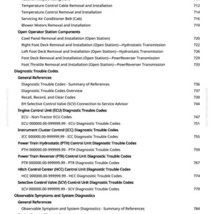 Puede incluir: Una p&aacute;gina de manual con una lista de c&oacute;digos de diagn&oacute;stico y reparaci&oacute;n, incluyendo control del motor, cuadro de instrumentos y sistemas de transmisi&oacute;n. El texto es negro sobre fondo blanco, con n&uacute;meros de p&aacute;gina a la derecha.