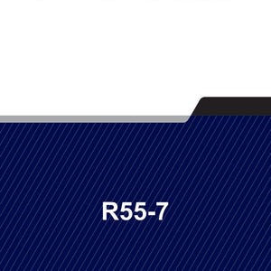 May include: A document titled "SERVICE MANUAL" with the identifier "R55-7". The background is a gradient of white to dark blue with diagonal lines. A black bar is at the top of the blue section.