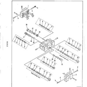 May include: Detailed technical diagram of hydraulic components, including valves, springs, and fittings. The diagram is labeled with numbers and includes the text "Ripper tilt high valve".