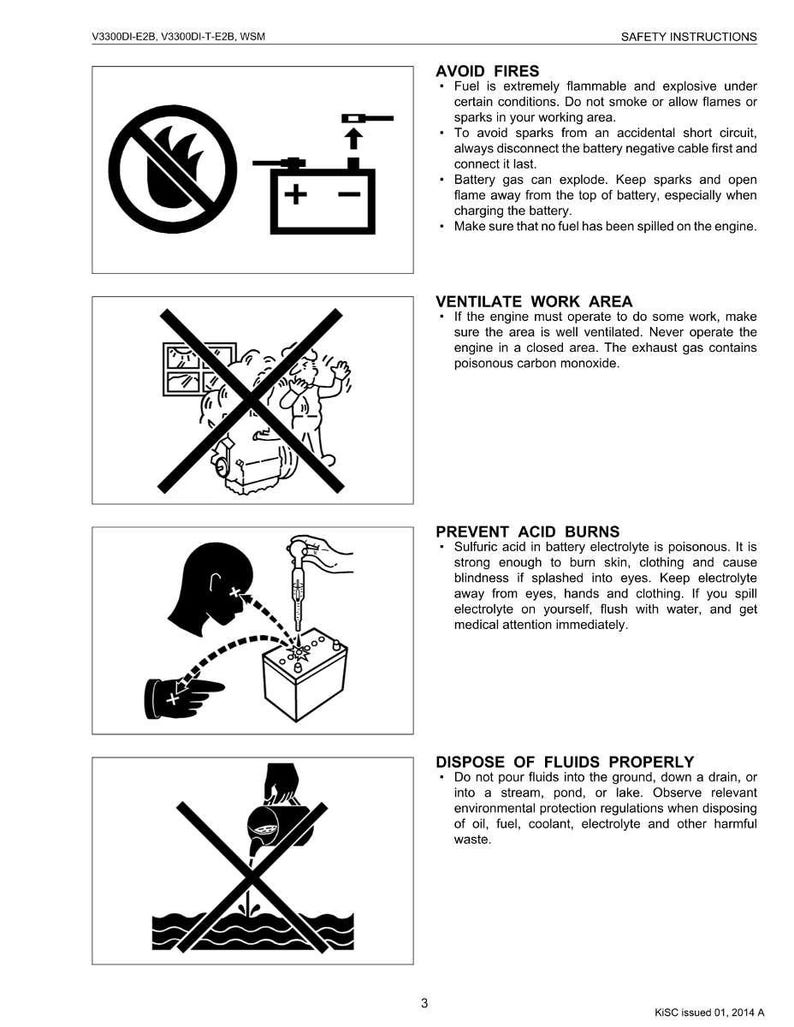 K&ouml;nnte beinhalten: Sicherheitsanweisungsgrafik mit vier Tafeln. Die erste warnt vor Brandgefahren und zeigt ein Flammensymbol und Batteriepole. Die zweite weist auf die Bel&uuml;ftung des Arbeitsbereichs hin. Die dritte warnt vor S&auml;ureverbrennungen. Die vierte zeigt die ordnungsgem&auml;&szlig;e Entsorgung von Fl&uuml;ssigkeiten.